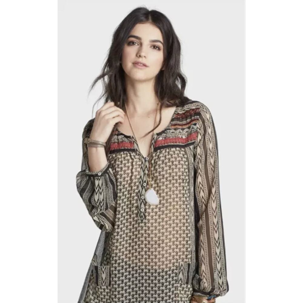 Free People Size EST S Oversize Feather in the Wind Tunic Top Boho Sequin Beaded